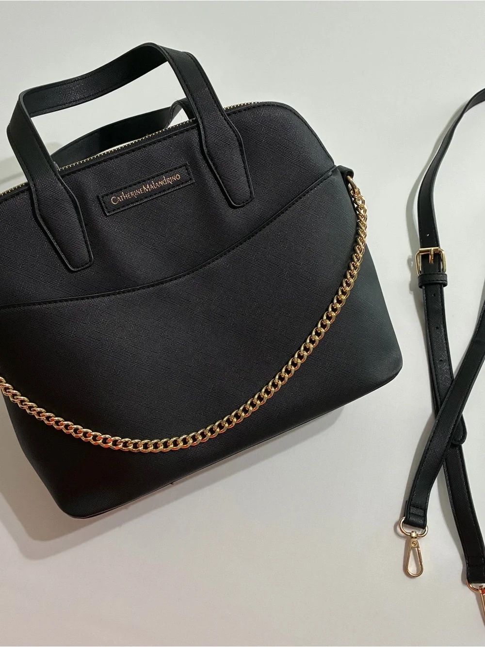 Catherine Malandrino Black Satchel with Gold Chain Detail